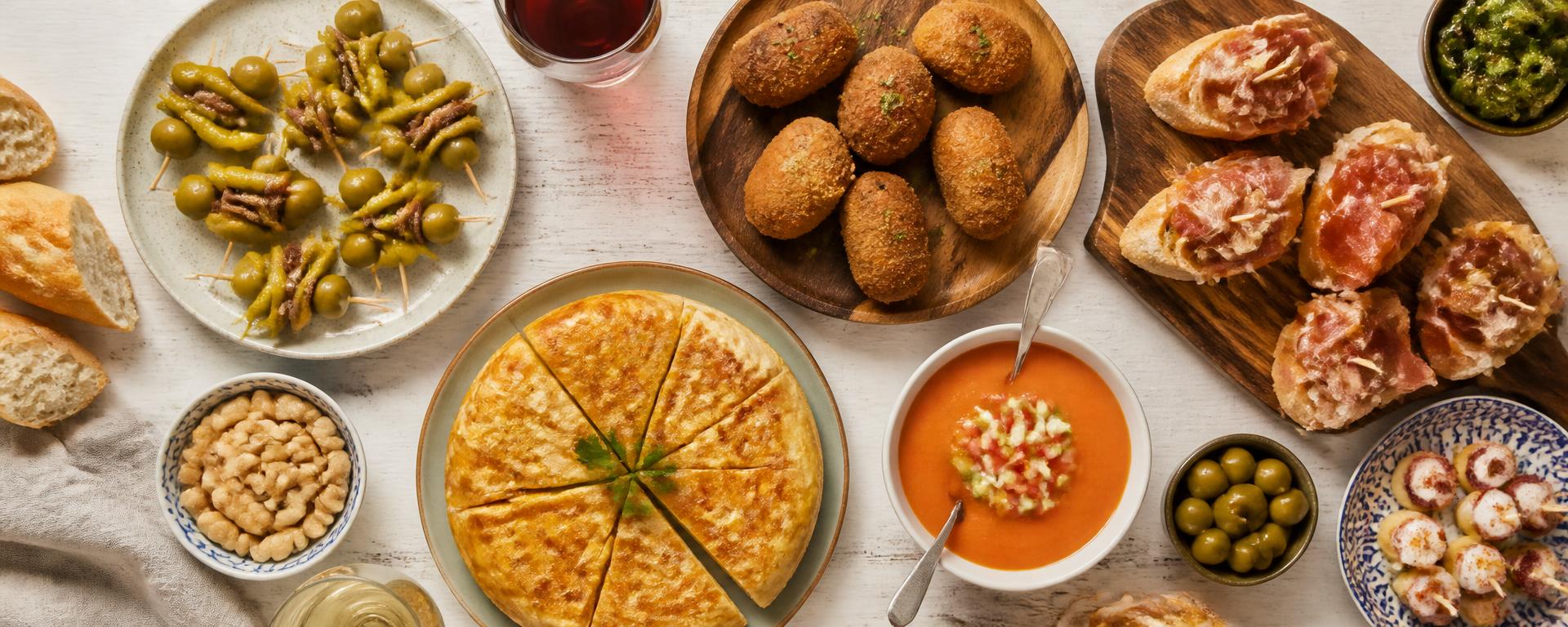 Stół pełen hiszpańskich tapas i pintxos